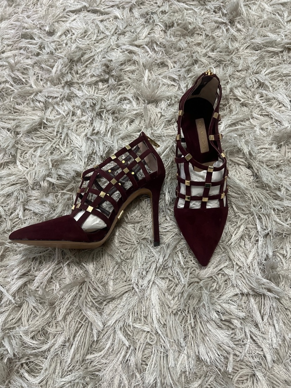 Michael Kors Burgundy Suede Lattice Pointed-Toe Stilettos
